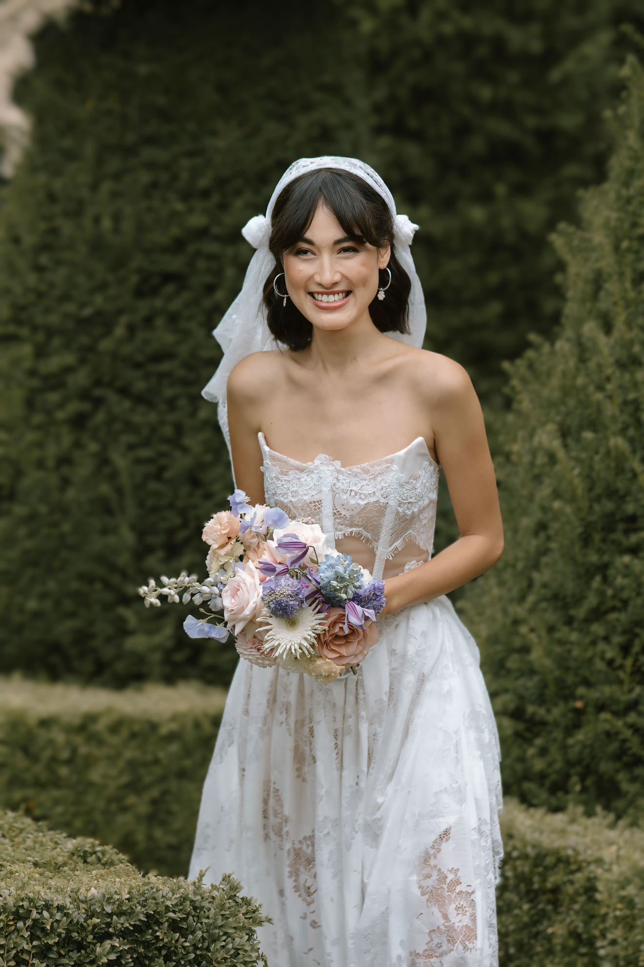 Lace Cap Veil with Rose Detailing