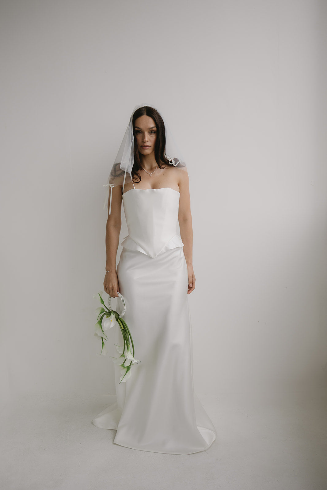ELODIE Duchess Satin Bias Cut Skirt