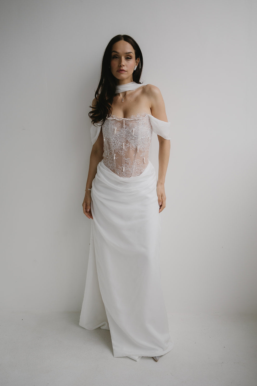 THALASSA Pearl Draped Wedding Dress