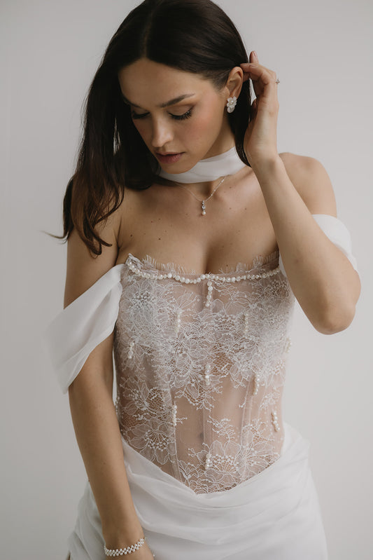 THALASSA Pearl Draped Wedding Dress