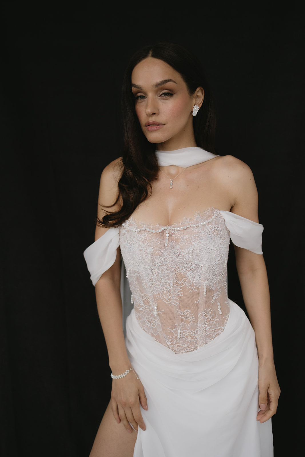 THALASSA Pearl Draped Wedding Dress