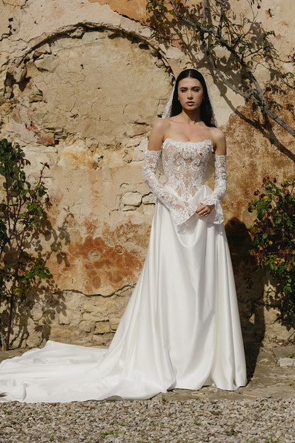 Lana Nude Lace & Satin Wedding Dress