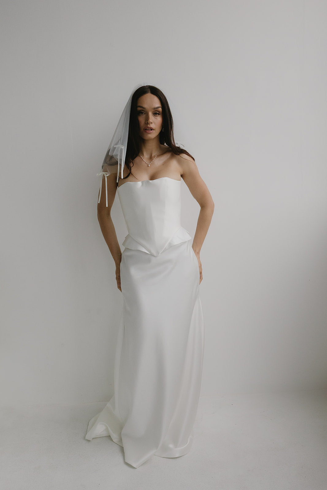 ELODIE Duchess Satin Bias Cut Skirt