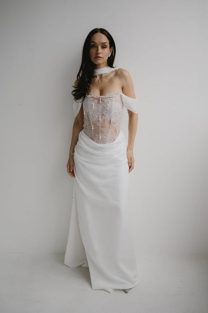 THALASSA Pearl Draped Wedding Dress